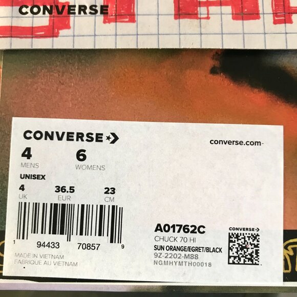 NIB Converse Come Tees x Chuck 70 Hi Top Sneakers Star Light Path Orange- Mens 4 - Picture 9 of 10